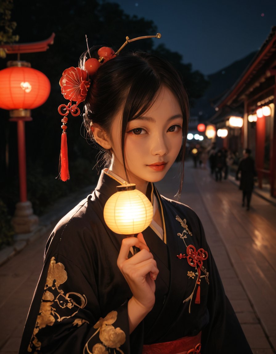 (score_9,score_8_up,score_7_up),18 year old cute chinese young girl,(chinese hanfu:1.6),Cinematic Lighting,backlight,dark environment,low light,late night,real human skin,colorful,very detailed,stunning details,classy,the top of the hill,