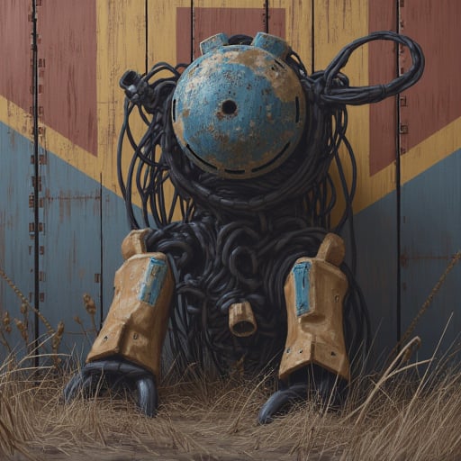 stalenhag,  an abandoned robot at the barn wall by loraonlyguy on Tensor.Art