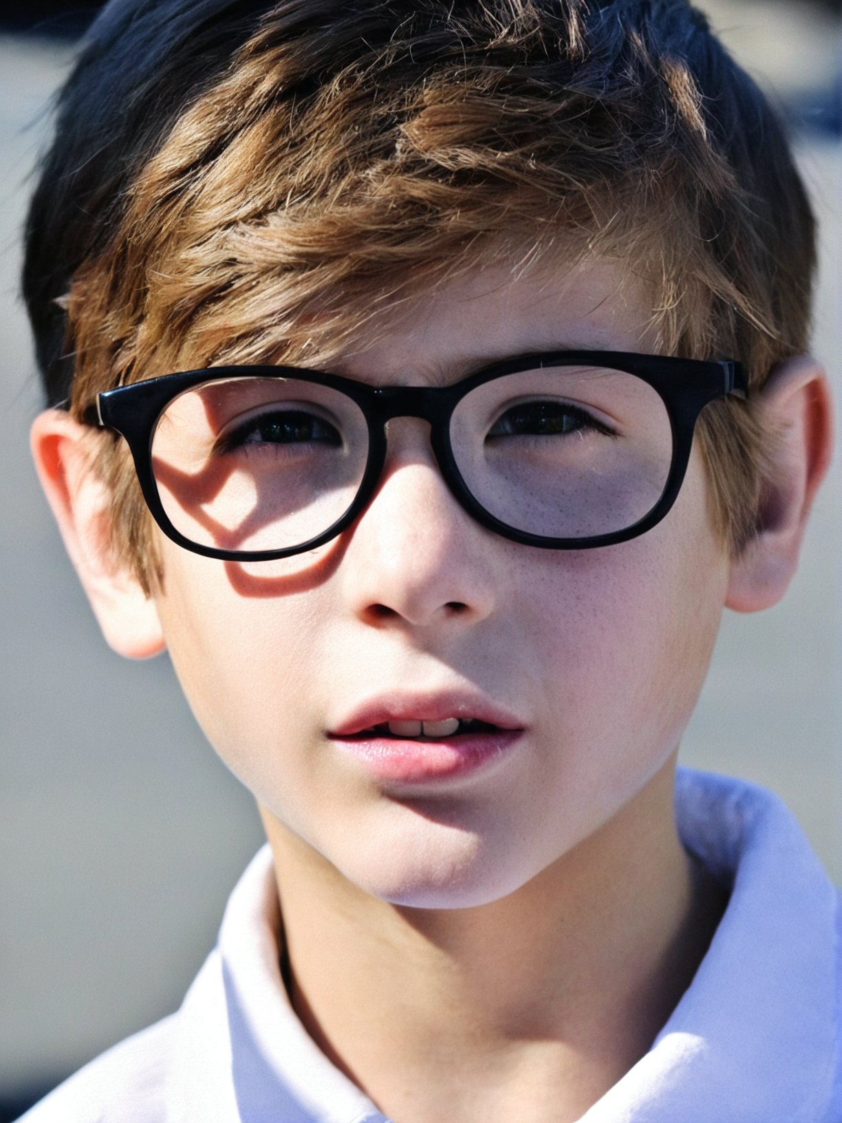 <lora:JT(jac1tre):1> (jac1tre), (youngjac1tre), 1boy, a young boy wearing glasses and a white shirt, youngjac1tre. parted lips, teeth, short styled hair, cute boy, portrait, detailed face