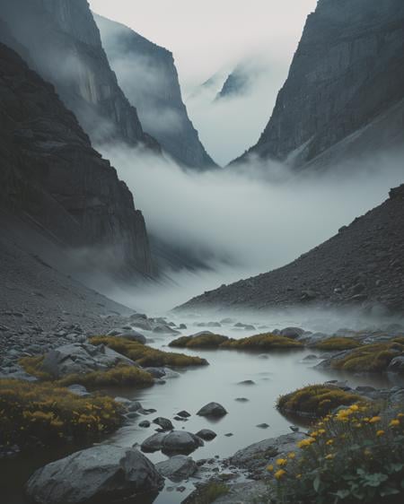 Jasper mountains, fryatt valley), Full 4D, mist, foggy, real water movement Sharp picture details, Shallow depth of field, (Full depth of background), Intricate microscopic details.....Dark, Volumetric cinematic lighting<lora:epi_noiseoffset2:0.25>. >Cinematic Masterpiece, Mirrorless Kodak Motion Picture Film Style <lora:Kodak Motion Picture Film:0.25>. Ambient light, Bloom, Canon EOS R6, Nokton 70mm f1.1, [Strong shapes composition], Cinestill 800T, Vignette, award winning quality <lora:foggy_v1.0:0.4>,