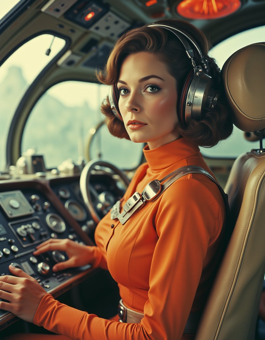 Vintage Sci-fi A woman in a spaceship  <lora:Vintage_Sci-fi_Movie:0.8>