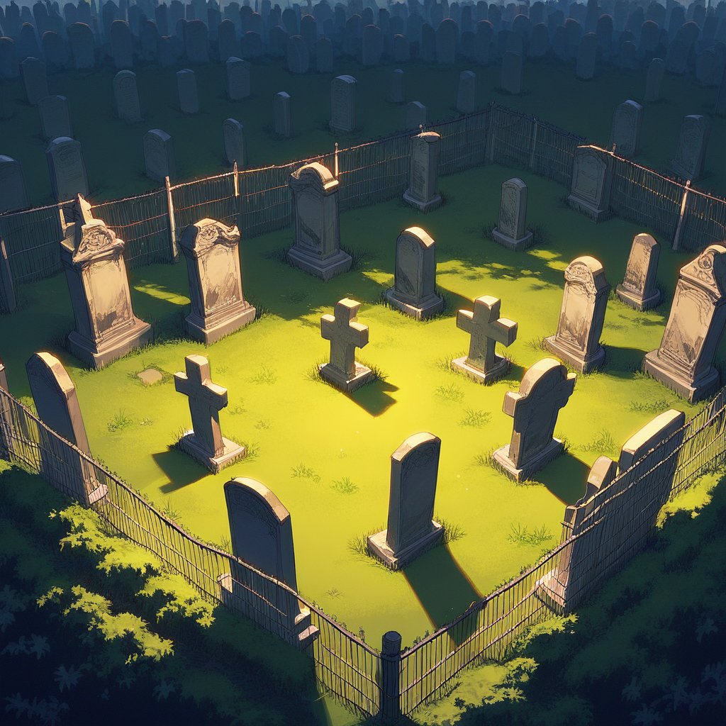 score_9, score_8_up, score_7_up, source_anime, rating_safe, Candicem, graveyard focus, from above, negative space,