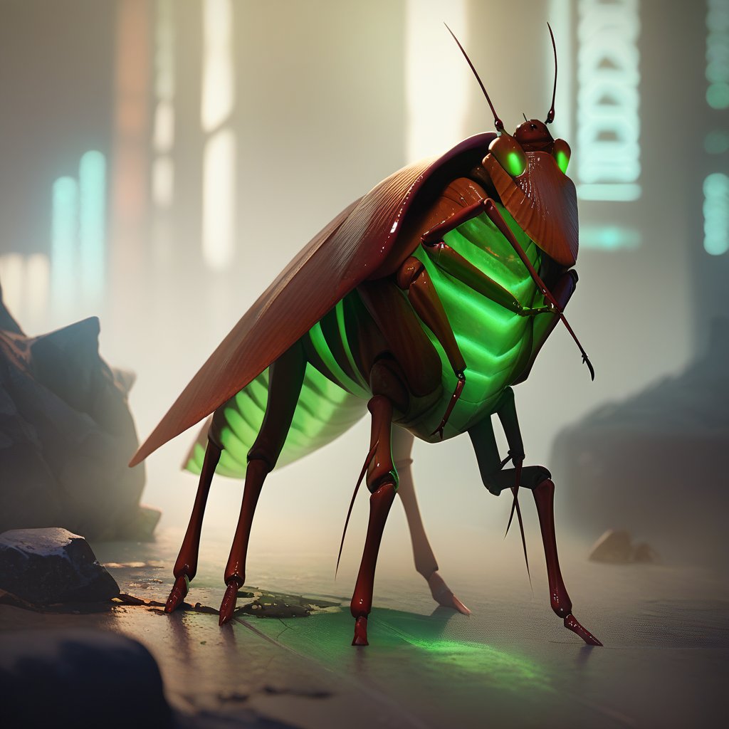 score_9, score_8_up, score_7_up, 2.5d ,   cockroach, green glowing, radioactive, radroach, insect , bug, in an abandoned city <lora:radraoachv3-000035:1>