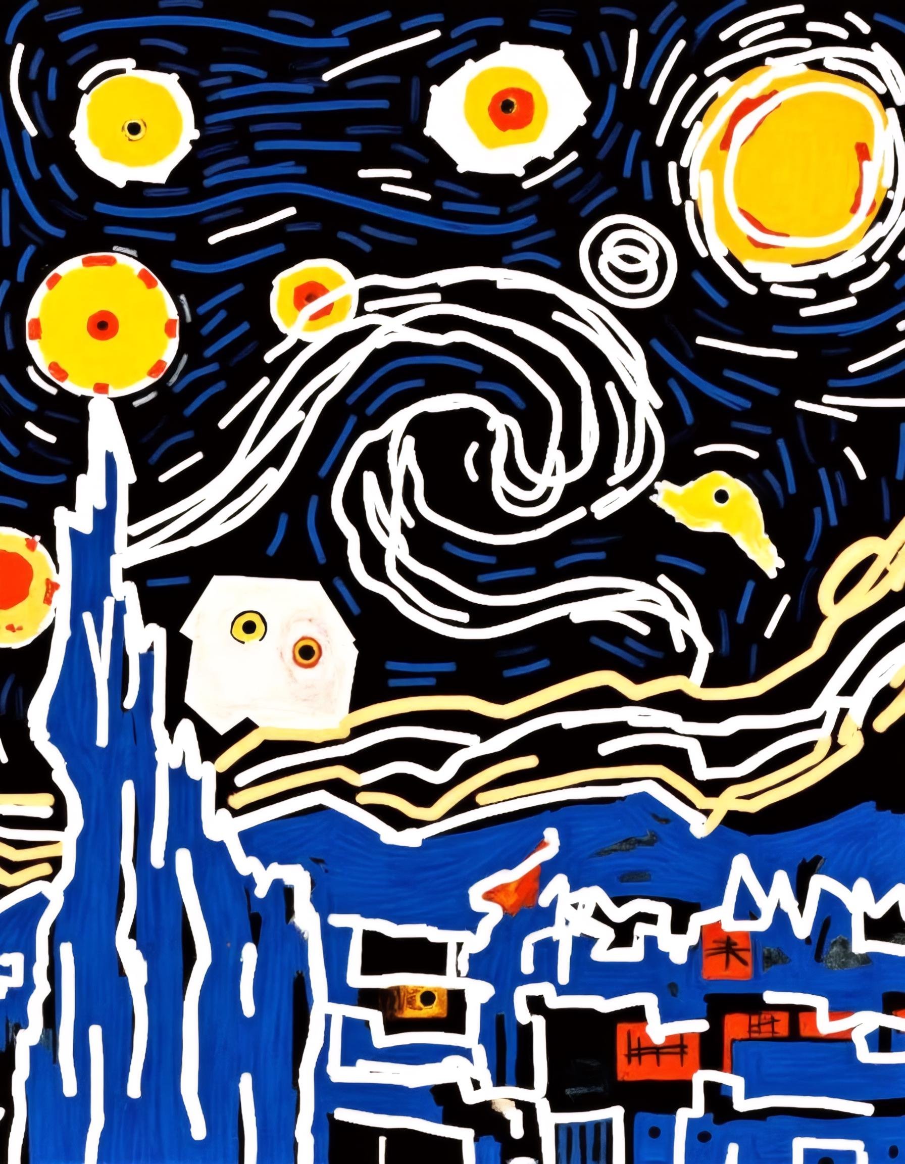 Starry night by Jean-Michel Basquiat,  lines,  ink by MacrossManiac on Tensor.Art