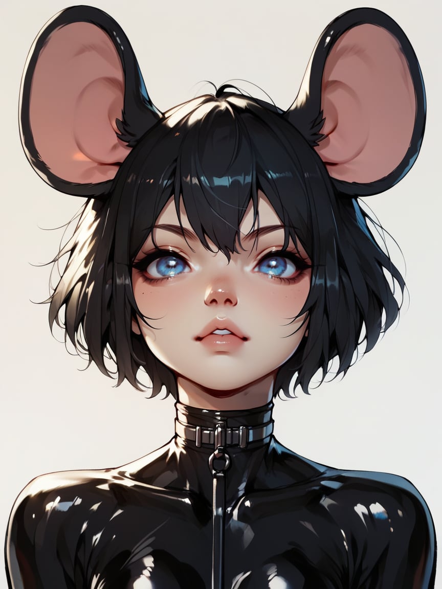 score_9, score_8_up, score_7_up, score_6_up, score_5_up,  <lora:NfXLP:1> nf, 1girl, blue eyes, black hair, latex, mouse ears, 