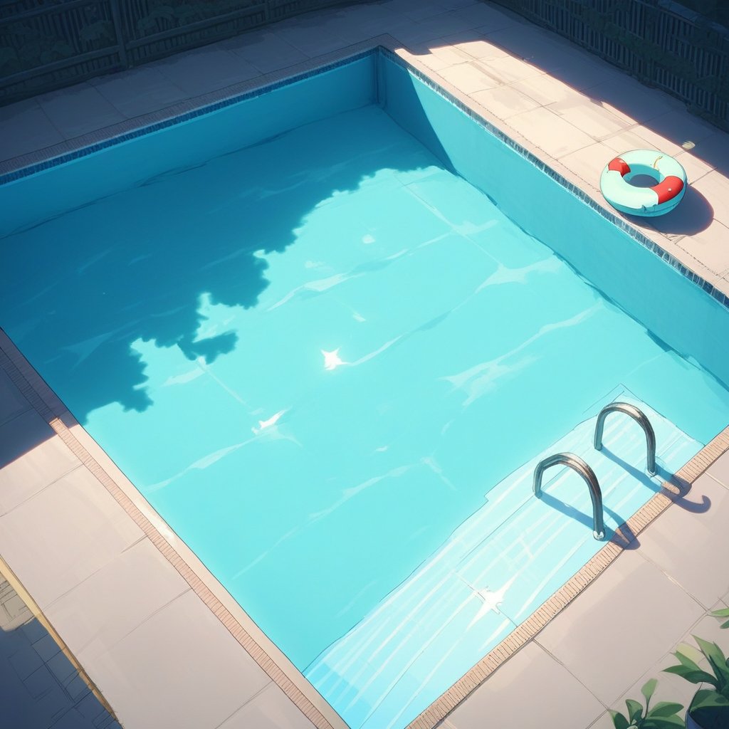 score_9, score_8_up, score_7_up, source_anime, rating_safe, CandiSP, swimming pool focus, from above, negative space,