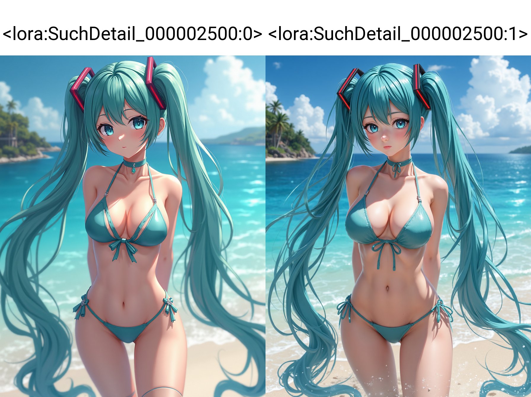 <lora:SuchDetail_000002500:0>,photo realistic, Hatsune Miku, wearing bikini