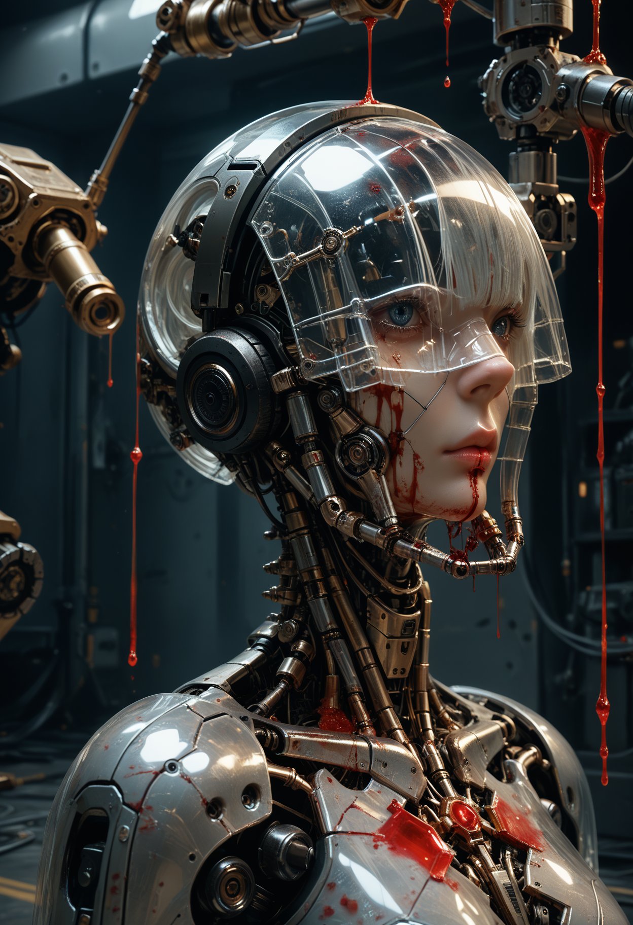 score_9,score_8_up,score_7_up,beast_quality,masterpiece,1girl,2b \(nier:automata\),semi-mechanical,transparent skin,blood vessel,mechanical structure,complex mechanical structure,taut clothes,mechanical arm,metallic luster,very realistic metallic texture,very perfect metal material,