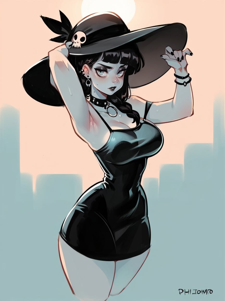 score_9, score_8_up, score_7_up, score_6_up, score_5_up, score_4_up, curvy, 1girl, <lora:ph1lt0m4t0XLP:0.75> ph1lt0m4t0, sun dress, goth, gothic