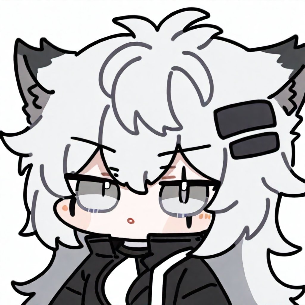 <lora:oldstore>,masterpiece,best quality,chibi, 1girl,lappland \(arknights\),arknights,animal ears,long hair,wolf ears,hair ornament,scar across eye,hairclip,bangs,scar on face,grey eyes,white hair,hair between eyes,grey hair,breasts,very long hair