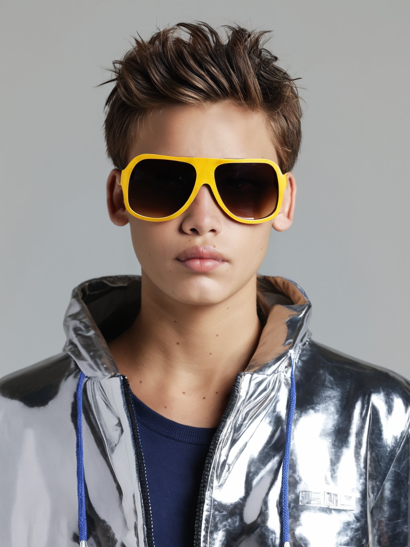 score_9, score_8_up, score_7_up, solo, photo, <lora:NG(n4tang0ldmann)SDXL:1> (n4tang0ldmann), teen boy, model, full thick lips, solo, 1boy, male focus, realistic, sunglasses, simple background, brown hair, grey background, closed mouth, upper body, short hair, lips, jacket, freckles, realistic, hyper detailed photorealistic life-like accurate proportional 8k sharp focus, accurate cinematic lighting, photorealistic detail, uncensored, full body shot 