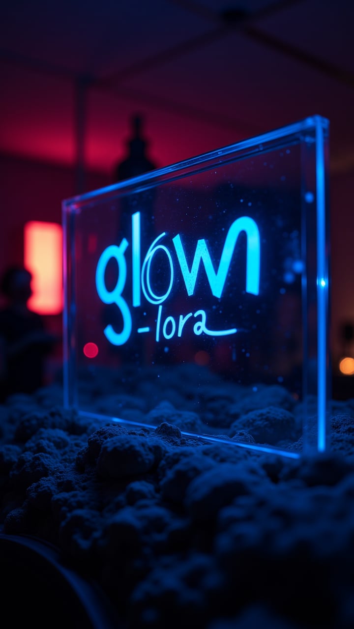 sign with text"GLOW Lora" on the top of the image,    , aidmaglow