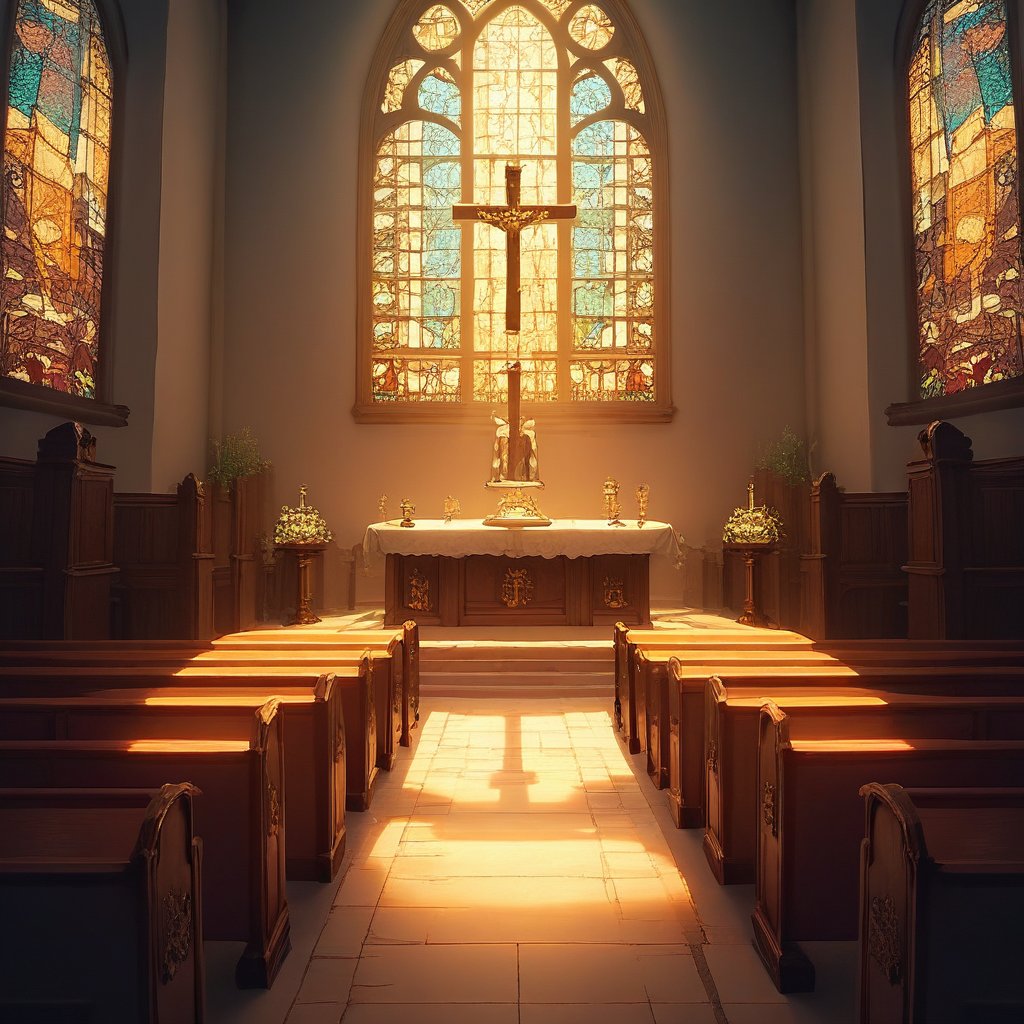 score_9, score_8_up, score_7_up, source_anime, rating_safe, CandiCHURCH, church-interior focus, negative space