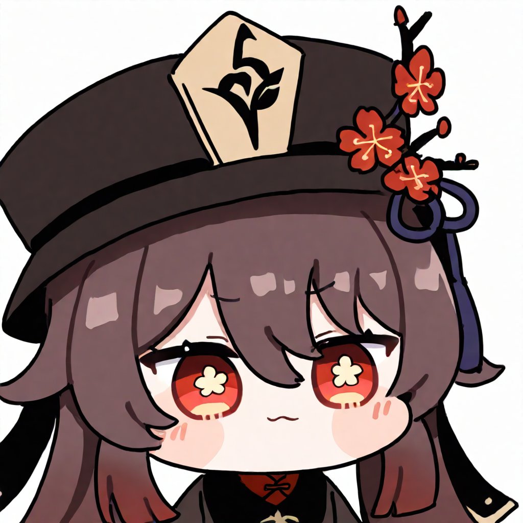 <lora:oldstore>,masterpiece,best quality,meme,chibi,1girl,hu tao \(genshin impact\),genshin impact,brown hair,long hair,symbol-shaped pupils,red eyes,twintails,bangs,hat,hair between eyes,very long hair,flower-shaped pupils,black headwear,breasts