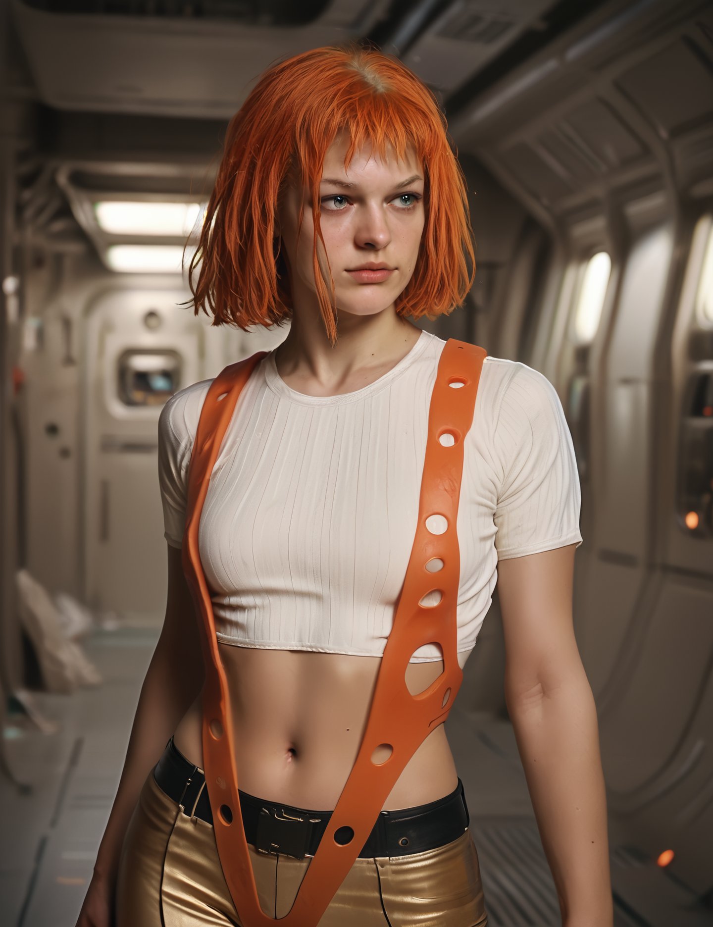 1girl,  solo leeloo dallas,  white shirt by BlodingEyes on Tensor.Art