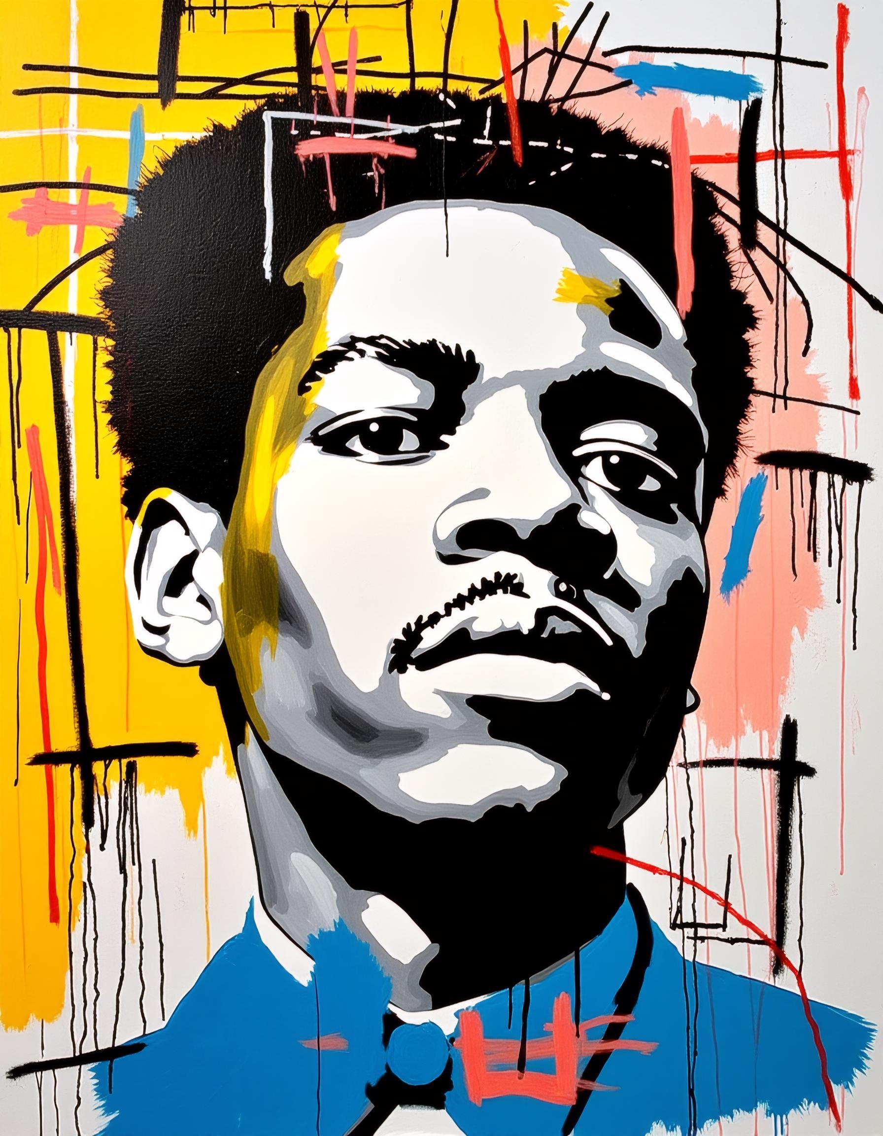 Basquiat draw portrait of Andy Warhol,  lines,  chaotic ink by MacrossManiac on Tensor.Art
