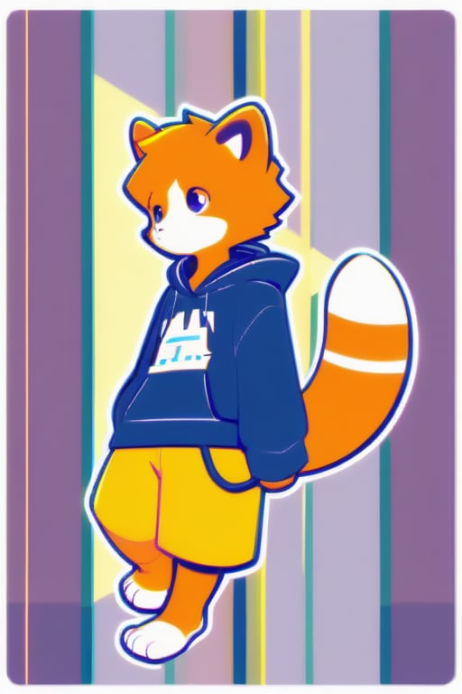 only one boy,from head to foot,orange hair,Long hair and waist length,rein,The lower limbs are lesser panda feet,There is a lesser panda tail behind body,wearing Hoodies,, shota,furry