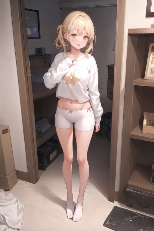 1girl, (white stpt shorts:1.0), standing <lora:safetypanties:1>