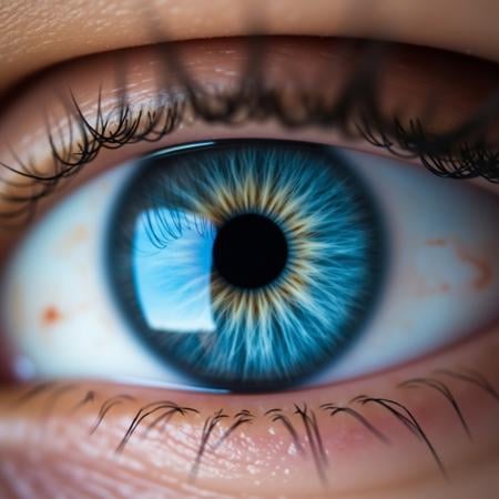 eye focus, close-up, solo, eyelashes, realistic, looking at viewer, reflection, blue eyes, eye focus, close-up, solo, eyelashes, realistic, looking at viewer, reflection, blue eyesThis is a high-resolution photograph of a human eye, focusing on the eye's details. The image captures the eye in a close-up, macro view, revealing intricate details. The eye is a bright blue, with a gradient effect from the darker blue of the iris to the lighter blue of the sclera. The pupil is black and round, taking up a significant portion of the iris.This is a high-resolution photograph of a close-up of a human eye. The image captures the intricate details of the eye, focusing on the iris, pupil, and sclera. The eye is a striking blue, with a gradient effect from the darker blue at the edge of the iris to a lighter blue towards the center. The pupil is a small, black circle in the center of the iris.