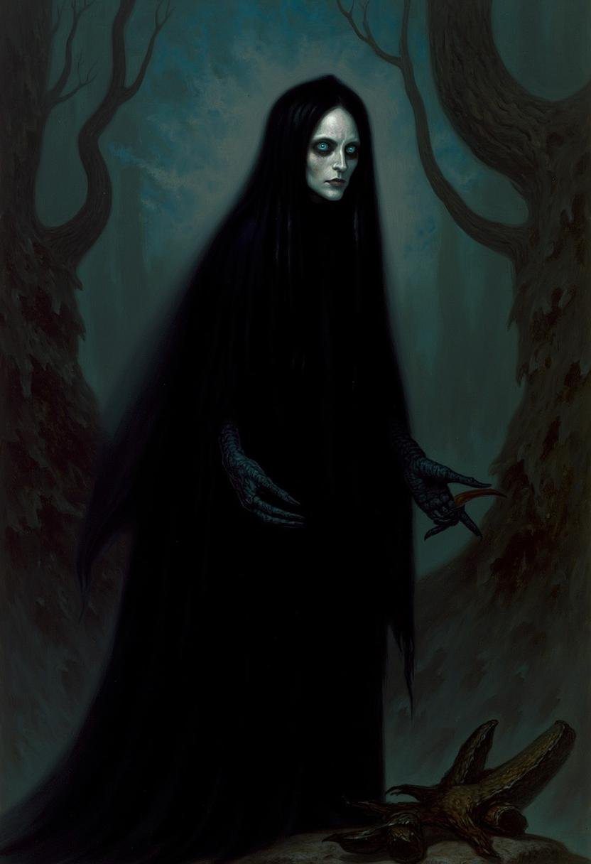 A closeup view of an atmospheric and powerful dark fantasy,  natural organic and impressionist classical-style painting of...