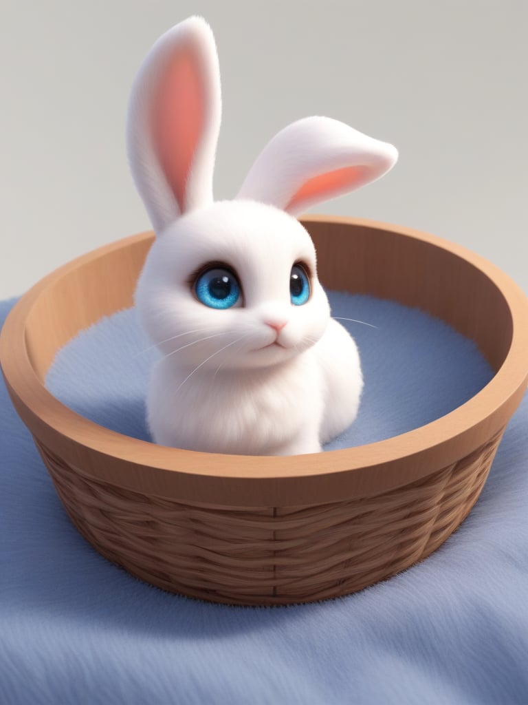 intricate detail, cinematic, render, detailed eyes, large eyes, realistic, 3d fluffy, closeup, cute and adorable,fluffy (bunny rabit:1.2), in a blanket, basket,magic circle, magical, magic array,no humans,