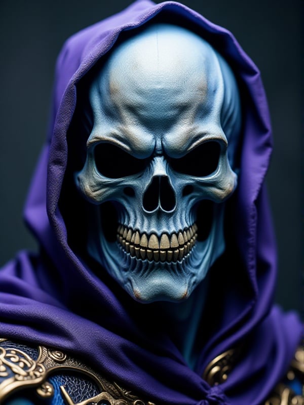 Skeletor, Skull face and blue skin face portrait <lora:Skeletor:0.9>