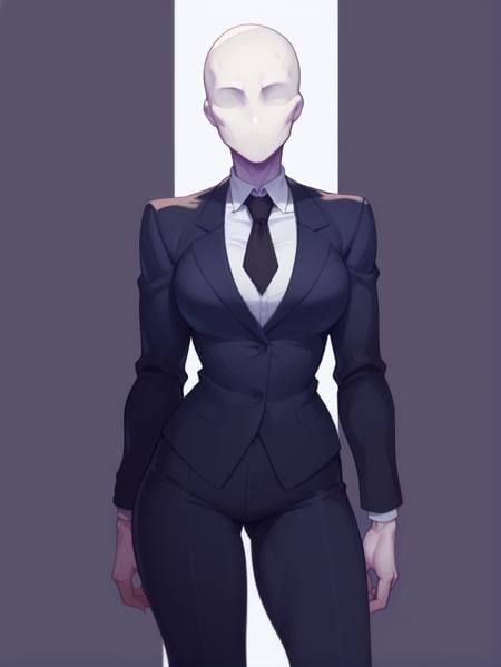 score_9, score_8_up, score_7_up, rating_safe, zPDXL2, zPDXLxxx, zPDXL3, source_anime,  <lora:Slendergirl:1>, 1girl, solo, shirt, white shirt, collared shirt, dress shirt, black jacket, jacket, suit, formal, business suit, black suit, pants, black pants, necktie, black necktie, tight clothes, monster girl, (faceless, faceless male, faceless female, no mouth, no eyes:1.2), white skin, colored skin, bald, genderswap, genderswap, genderswap (mtf), tentacles, eldritch abomination, 