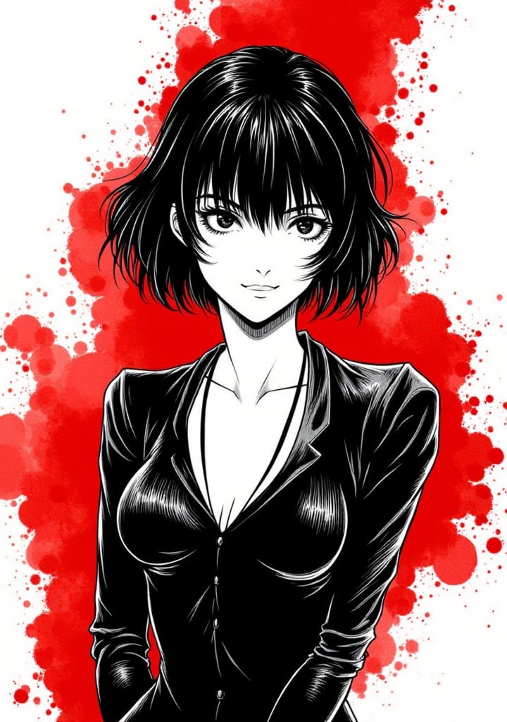 inksplat,  full body ink manga drawing of a beautiful woman with a subtle smile,  elegant clothes by loraonlyguy on Tensor...