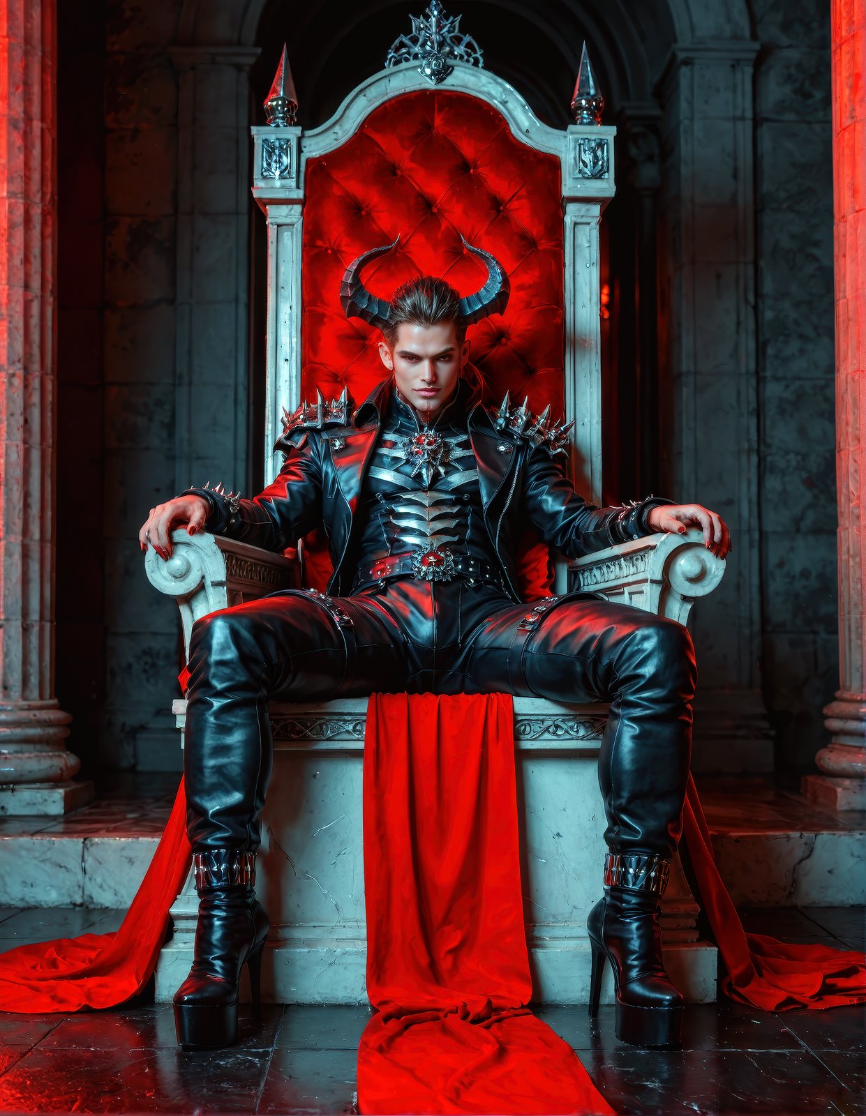 score_9, score_8_up, score_7_up, masterpiece, (best quality:1.2), hdr, intricately detailed, magnificent, maximum details, extremely hyper aesthetic the grim reaper sitting on a throne, soft grey and red natural light