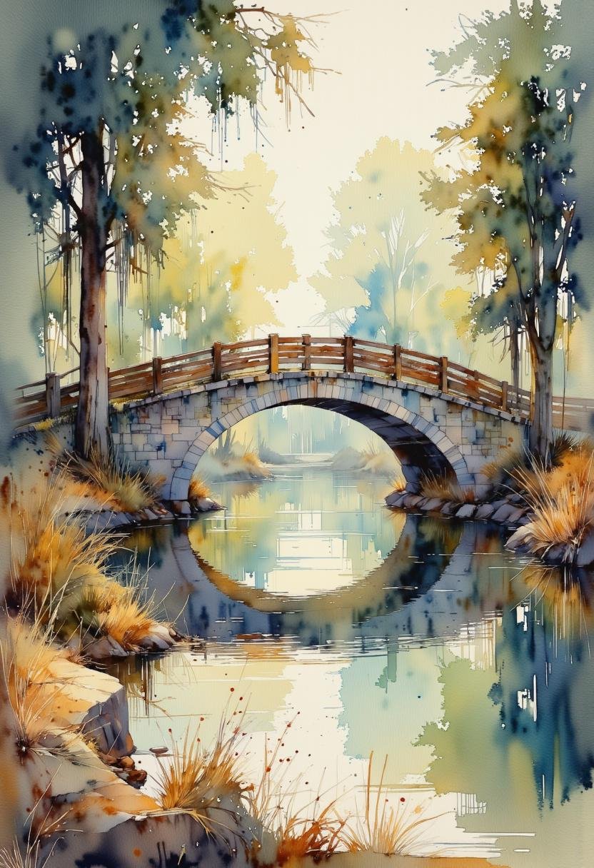 a watercolor painting of a beautiful bridge. by Adel_AI on Tensor.Art