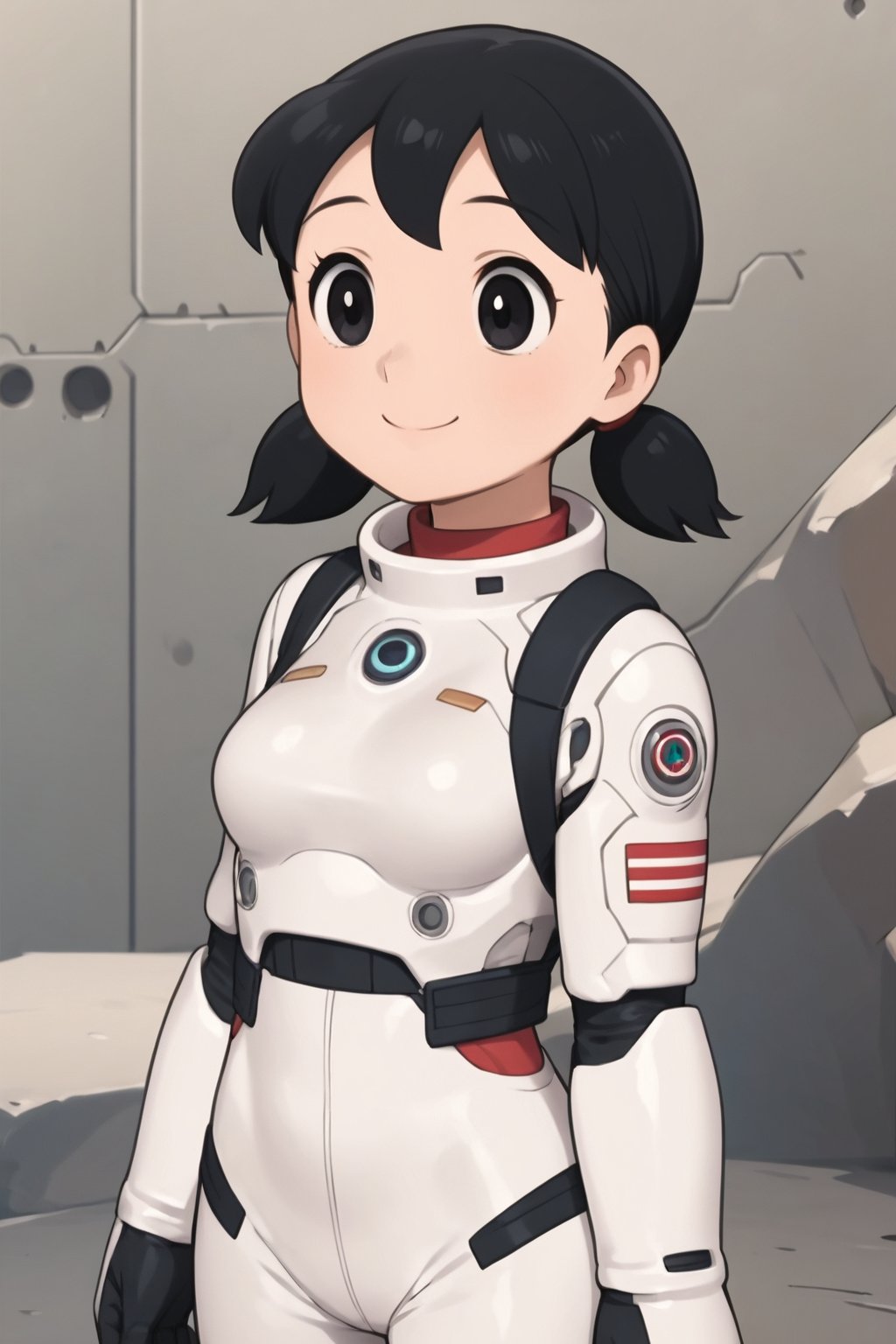 score_9, score_8_up, score_7_up, score_6_up, score_5_up, score_4_up, source_anime,minamoto shizuka, black hair, twintails, cowboy shot, 1girl, solo, smile, Girl in a spacesuit stepping onto the surface of Mars, Earth visible in the distance, vast red landscape, futuristic colony in the background, sense of wonder and exploration, epic sci-fi scene, hyper-realistic detail,masterpiece, perfect face, best quality, beautiful girl, cute girl, beautiful eyes, shiny eyes, anime coloring, anime screencap, absurdres, <lora:minamoto shizuka auti 930:0.8>