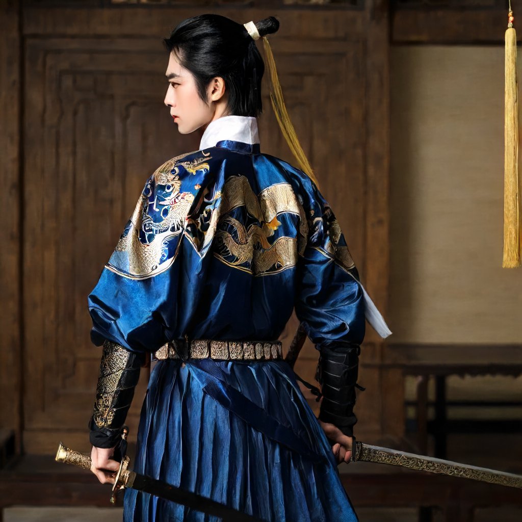 hanfu,  gold dragon model,  blue hanfu by miaomiao on Tensor.Art