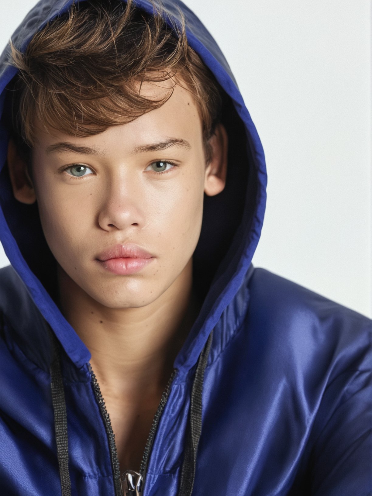 score_9, score_8_up, score_7_up, solo, photo, <lora:NG(n4tang0ldmann)SDXL:1> (n4tang0ldmann), teen boy, model, full thick lips, solo, 1boy, brown hair, male focus, hood, realistic, looking at viewer, white background, simple background, portrait, jacket, lips, hood up, hoodie, short hair, brown eyes, freckles, realistic, hyper detailed photorealistic life-like accurate proportional 8k sharp focus, accurate cinematic lighting, photorealistic detail, uncensored, full body shot  <lora:add-detail-xl:0.6>  