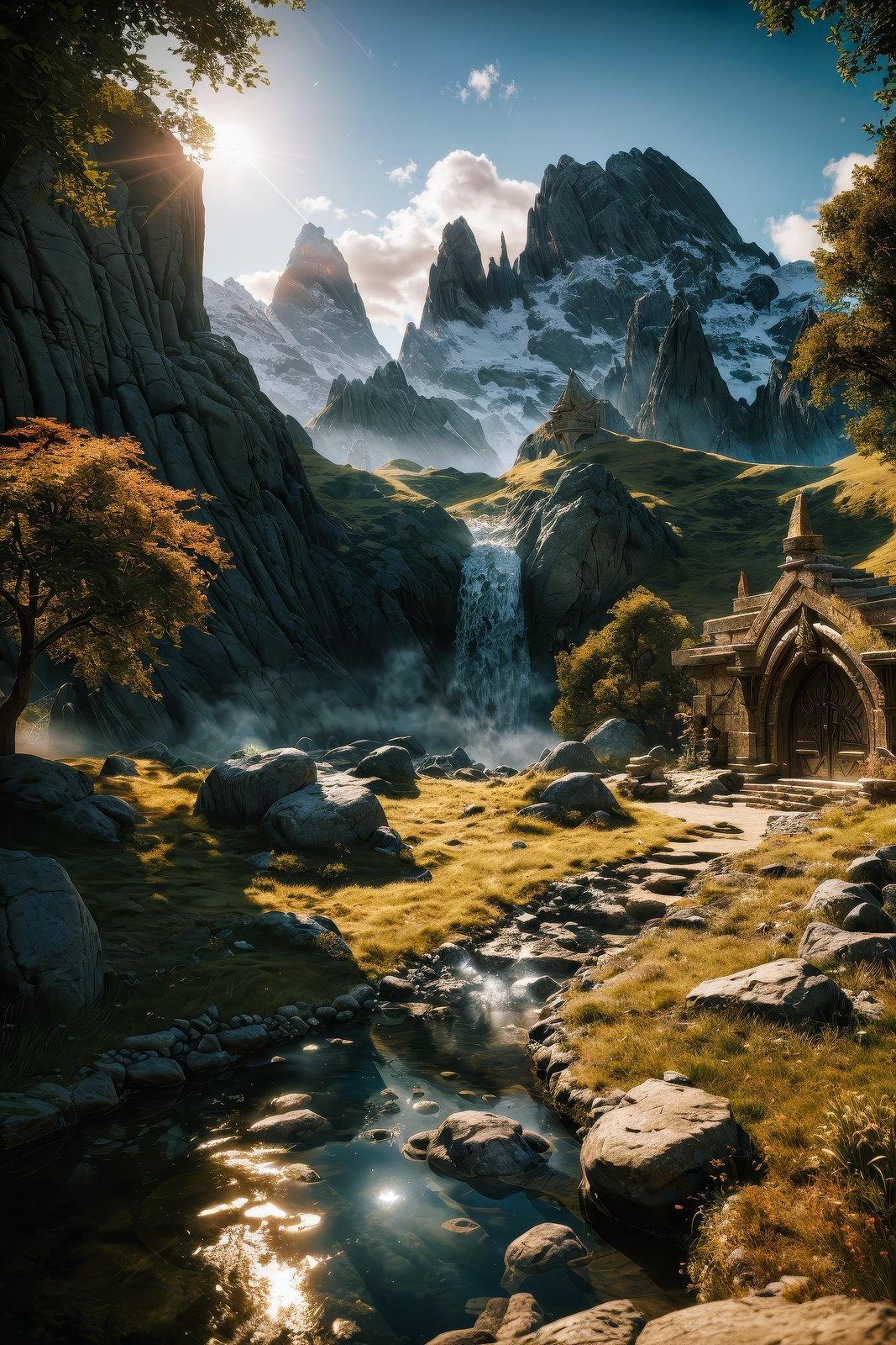 waystone, ultra detailed fantasy, elden ring, realistic, dnd, rpg, lotr game design fanart by concept art, behance hd, artstation, deviantart, global illumination radiating a glowing aura global illumination ray tracing hdr render in unreal engine 5