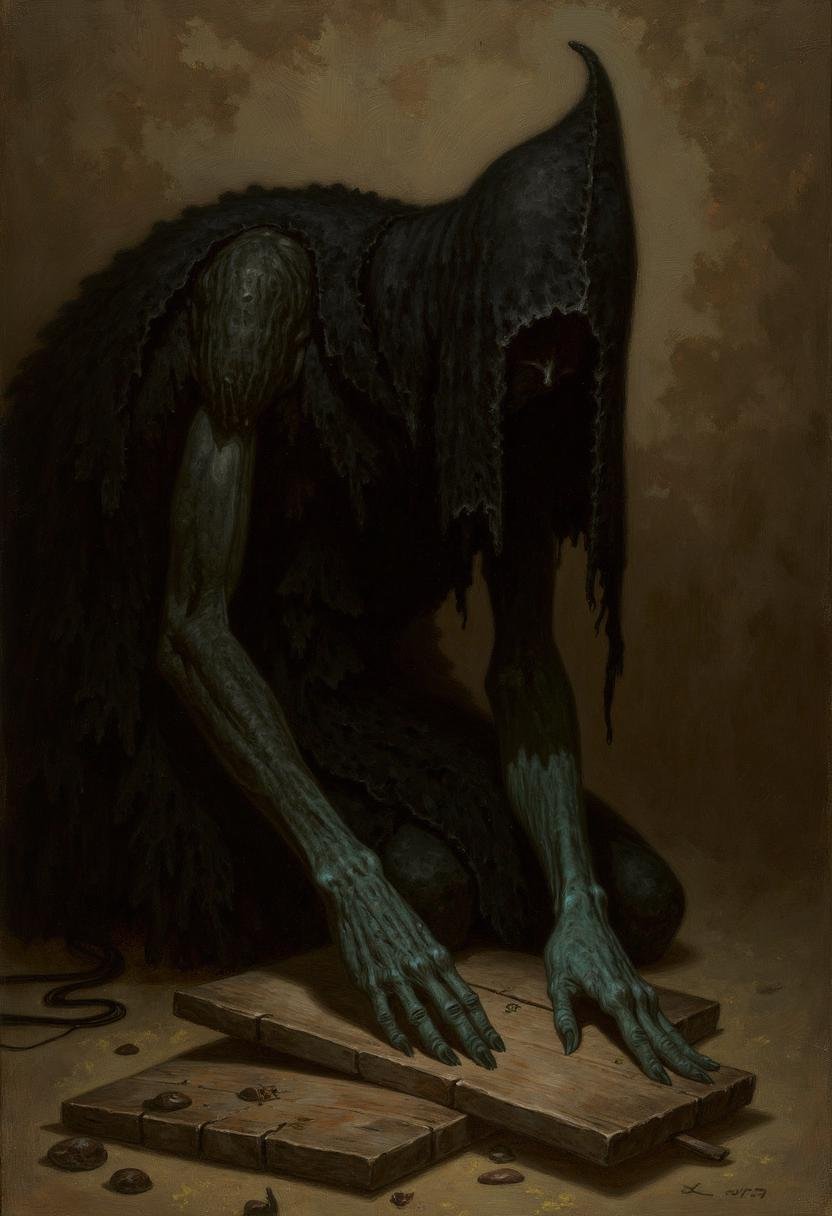 A closeup view of an atmospheric and powerful dark fantasy,  natural organic and impressionist classical-style painting of...