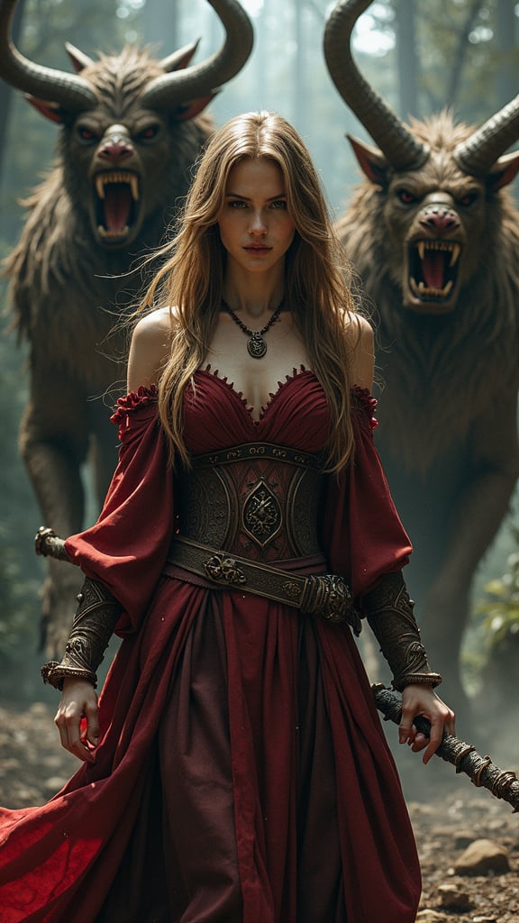 Female wizard, very detailed wizard, The beasts looks very angry and ready to cause chaos, DEVIL SPAWN. 