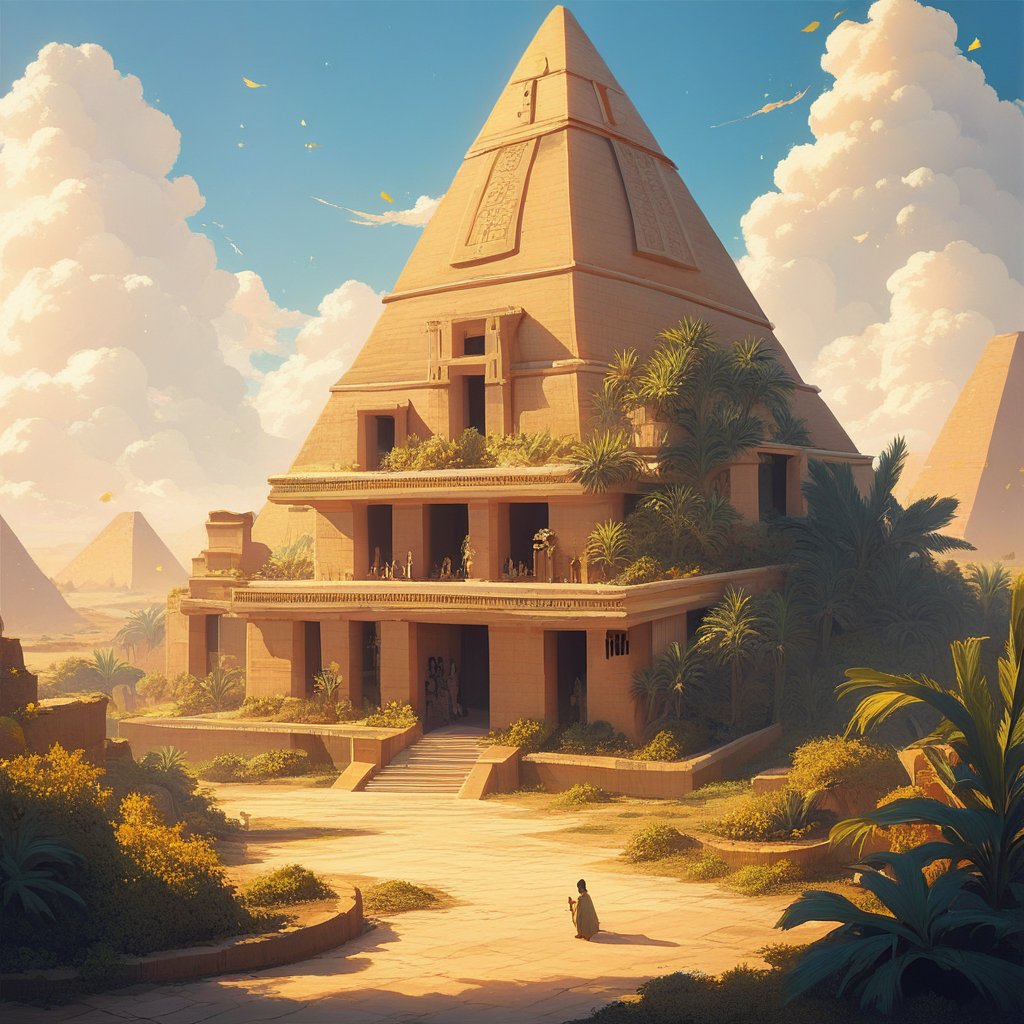 score_9, score_8_up, score_7_up, source_anime, rating_safe, Daegypt, fantasy egyptian-structure focus, egypt_plant, egypt_clutter