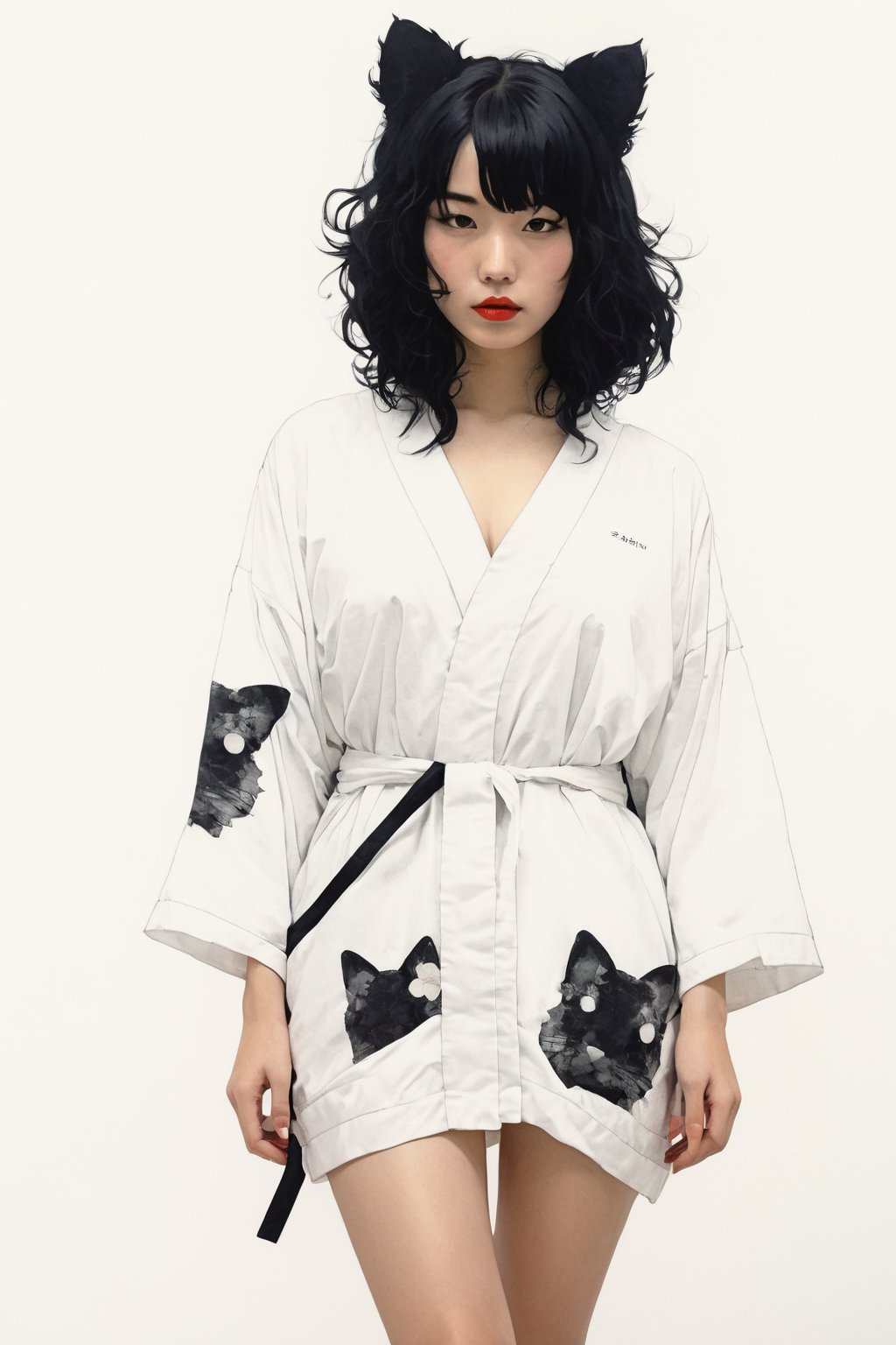 (full body portrait of a Japanese girl in the style of Conrad Roset,  Nicola Samori),  (shiny black curly hair by Dancing...