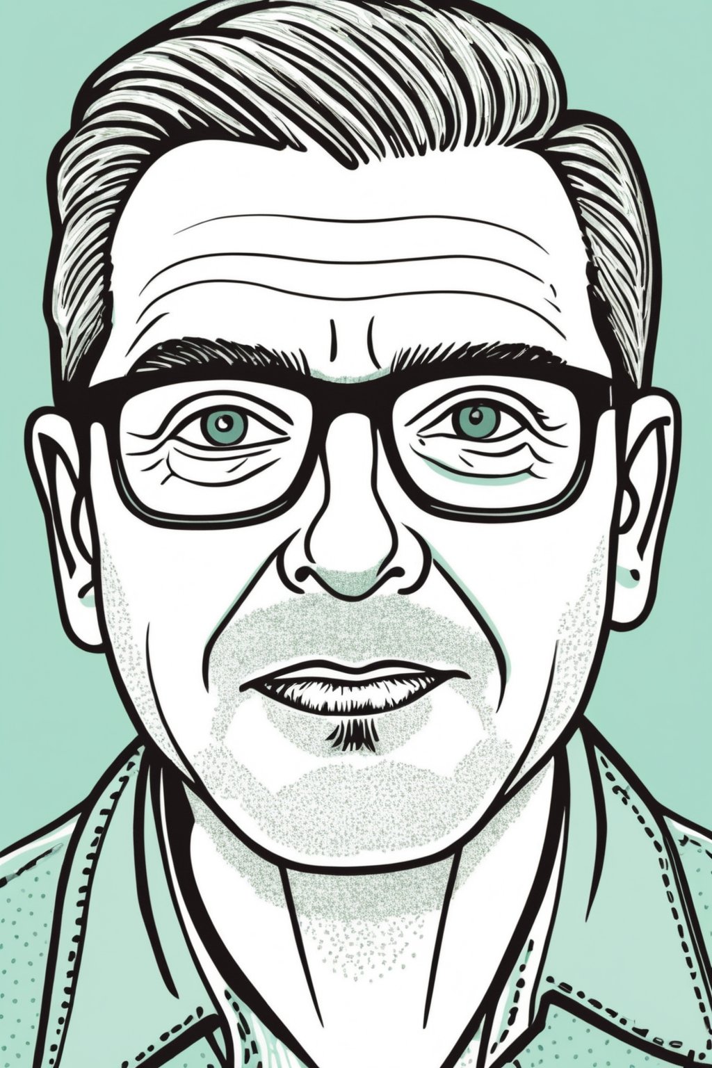 ROFILE portrait,  in basilwolverton style color line art hand drawn illustration of a 40 years old man in basilwolverton s...