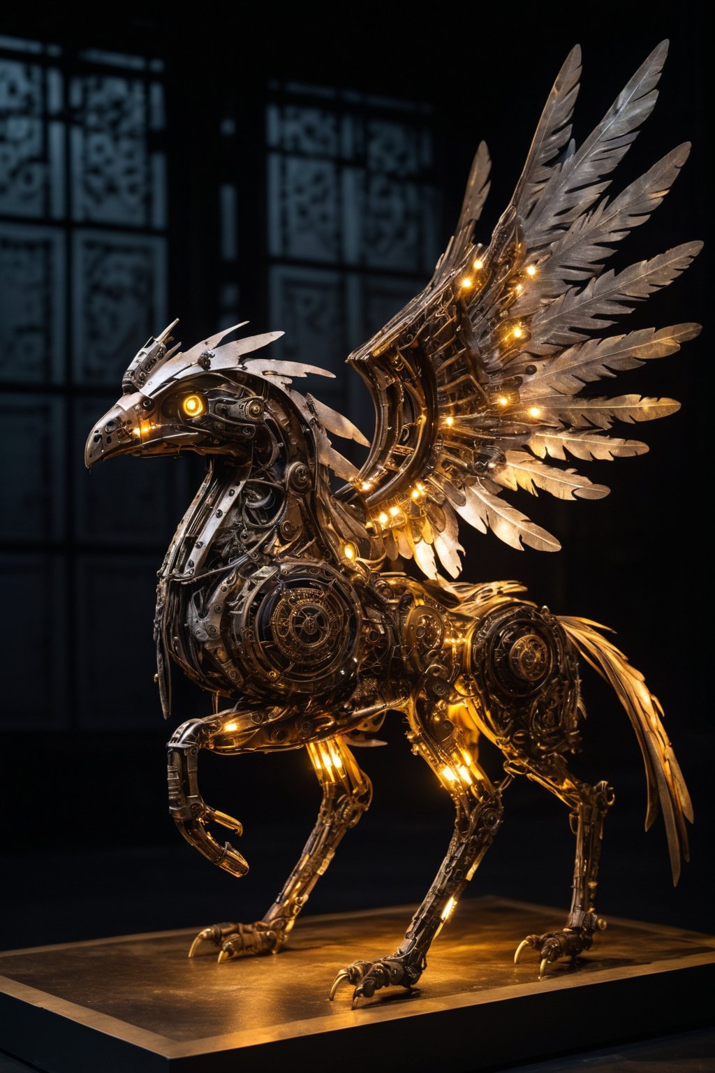 A griffin,  made from gears rusted metal,  and glowing parts by Dancing Monk on Tensor.Art