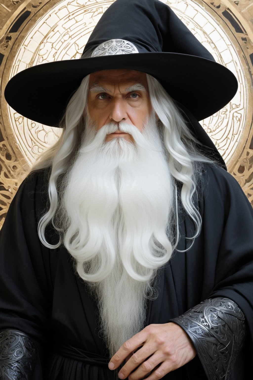 one old male Powerful sorcerer named Sorcerer,  Long White Beard and long white hair,  Intense eyes by Dancing Monk on Ten...