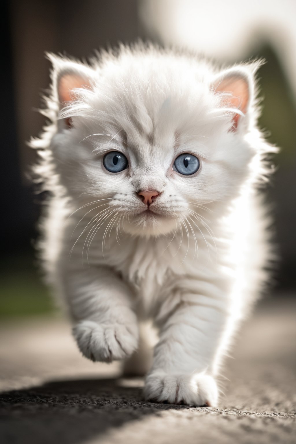 cinematic film still ((BBC Style)) picture of cute white baby kitten mobster in (wildlife) ,  white and grey fur,  thick m...