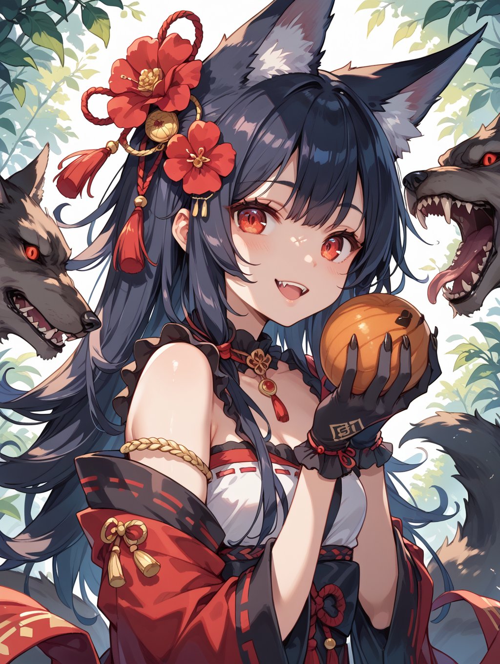 score_9, score_8_up, score_7_up, 
perfect eyes, kitsune, werewolf, red eyes, black skin, pretty girl, cute girl, teasing