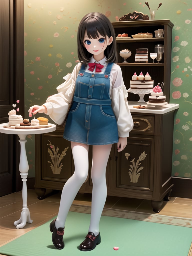 (masterpiece), (best quality), (extremely detailed), photo realistic, (1girl), solo, (pretty cute girl), looking at viewer, smile, slender, evenly sized eyes, extremely detailed eyes, (full body:1.4), kitchen, indoors, extremely detailed wallpaper, (completely detailed features), 16k, UHD, sweets, food, fruit, heart, candy, chocolate, cookie, doughnut, cup cake, grass, sprinkles, sugar, cream, ice cream, ice creame cone, fluffy, blue theme, blueberry cheese cake,