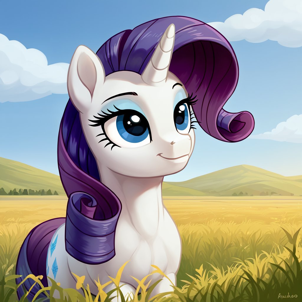 score_9, score_8_up, score_7_up, source_pony, rating_safe, arareroll, hi res, (ultra hd quality details), outdoors, plains, solo, rarity_(mlp), (horse, mare:1.2), beatiful mare, (face focus:1.2)