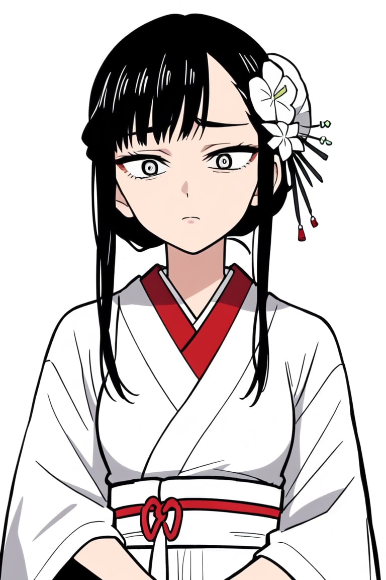 score_9, score_8_up, score_7, source_anime, anime screencap, BREAK,
 1girl, Ginnojomorifuyu Kezokaku, black hair, white kimono, hair flower, single bun,


, ((white background, blank background)):1.3,
,