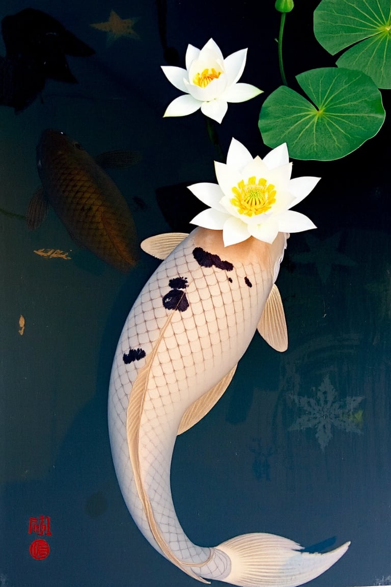 "japanese koi, fish, lily pond"  