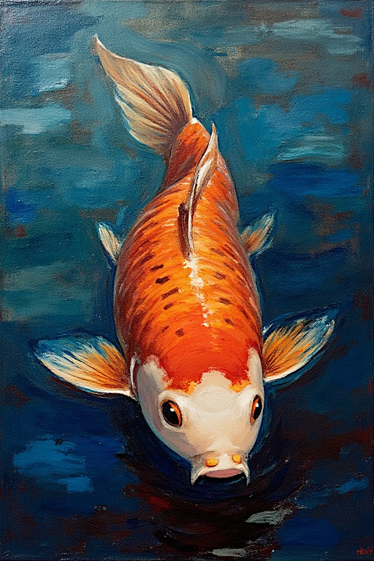 (masterpiece, ultra-high resolution, intricate details, sharp focus, crystal clear, vivid, high clarity, defined edges, ultra-sharp textures, crisp details, subsurface scattering), "a fine art oil painting", "abstract expressionist style", "boat, koi, fish"  