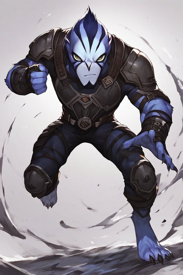 score_9, score_8_up, score_7_up, anime origin, alien rook blonko, dark blue fur, physically fit, armor, fighting pose, full body, looking at viewer, front view