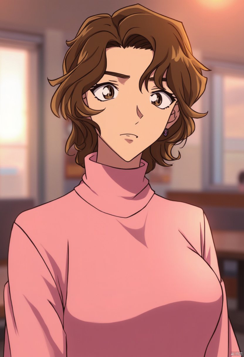 (breathtaking ,intellectual and elegant,luminous pink sweater,brown hair,(best quality,masterpiece:1.2),full-length shot,perfect figure,ultra-clear,exquisite facial features,ultra-detailed,bokeh),anime style,
